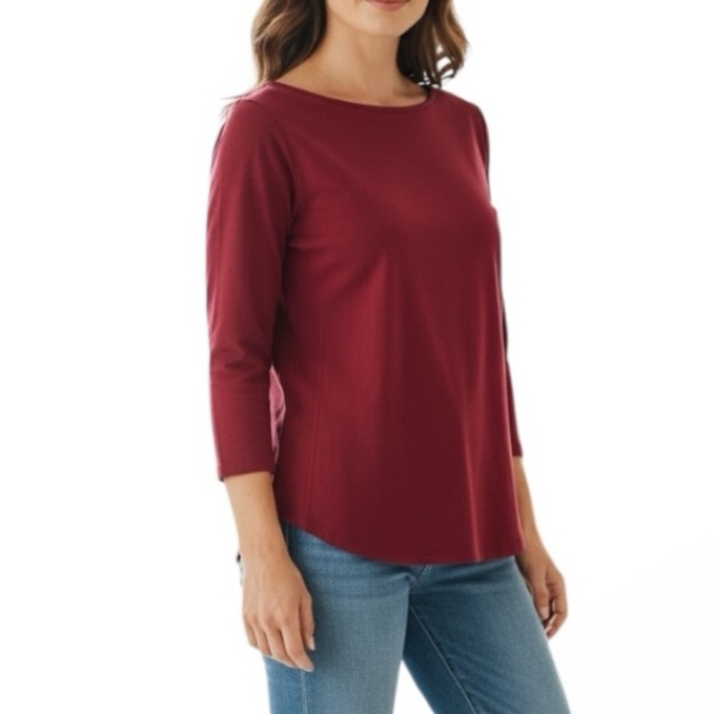 Joie burgundy red Long Sleeve Top XL –Pima Cotton Blend Stretch Tee Made in Peru